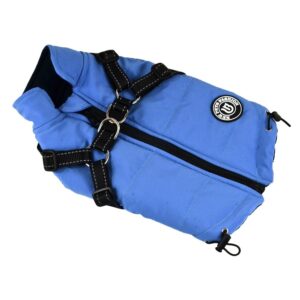 New Pets Fashion blå vinterjacka med inbyggd sele