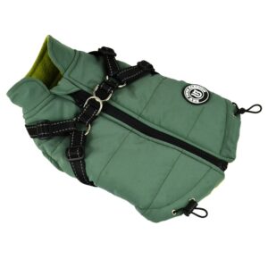 New Pets Fashion grön vinterjacka med inbyggd sele